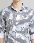 Printed Ice Blue Slim Fit Shirt