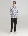 Printed Ice Blue Slim Fit Shirt