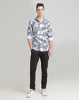 Printed Ice Blue Slim Fit Shirt