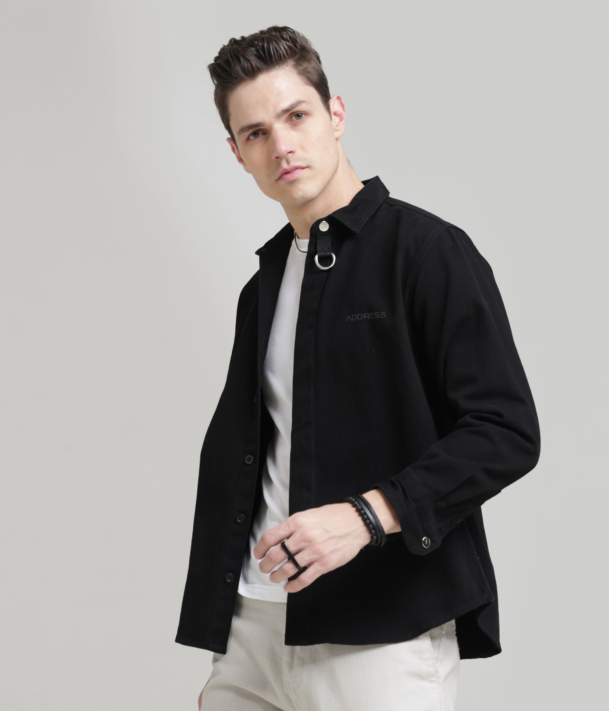 Black Classic Fit Heavy Twill Shirt: Hidden Placket, All-Day Comfort