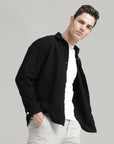 Black Classic Fit Heavy Twill Shirt: Hidden Placket, All-Day Comfort