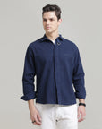 Navy Classic Fit Heavy Twill Shirt with Hidden Placket