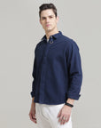 Navy Classic Fit Heavy Twill Shirt with Hidden Placket