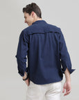 Navy Classic Fit Heavy Twill Shirt with Hidden Placket