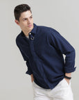 Navy Classic Fit Heavy Twill Shirt with Hidden Placket