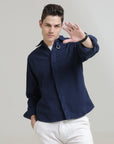 Navy Classic Fit Heavy Twill Shirt with Hidden Placket