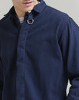 Navy Classic Fit Heavy Twill Shirt with Hidden Placket