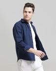 Navy Classic Fit Heavy Twill Shirt with Hidden Placket