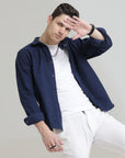 Navy Classic Fit Heavy Twill Shirt with Hidden Placket