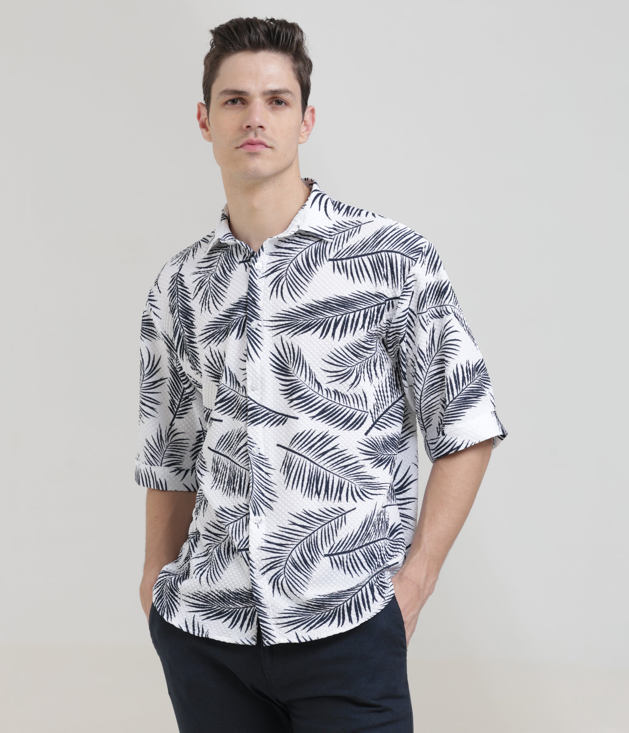 Oversized Printed Shirt in Imported Fabric