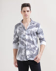 Printed Ice Blue Slim Fit Shirt