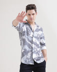 Printed Ice Blue Slim Fit Shirt