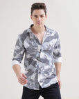 Printed Ice Blue Slim Fit Shirt