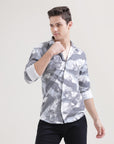 Printed Ice Blue Slim Fit Shirt