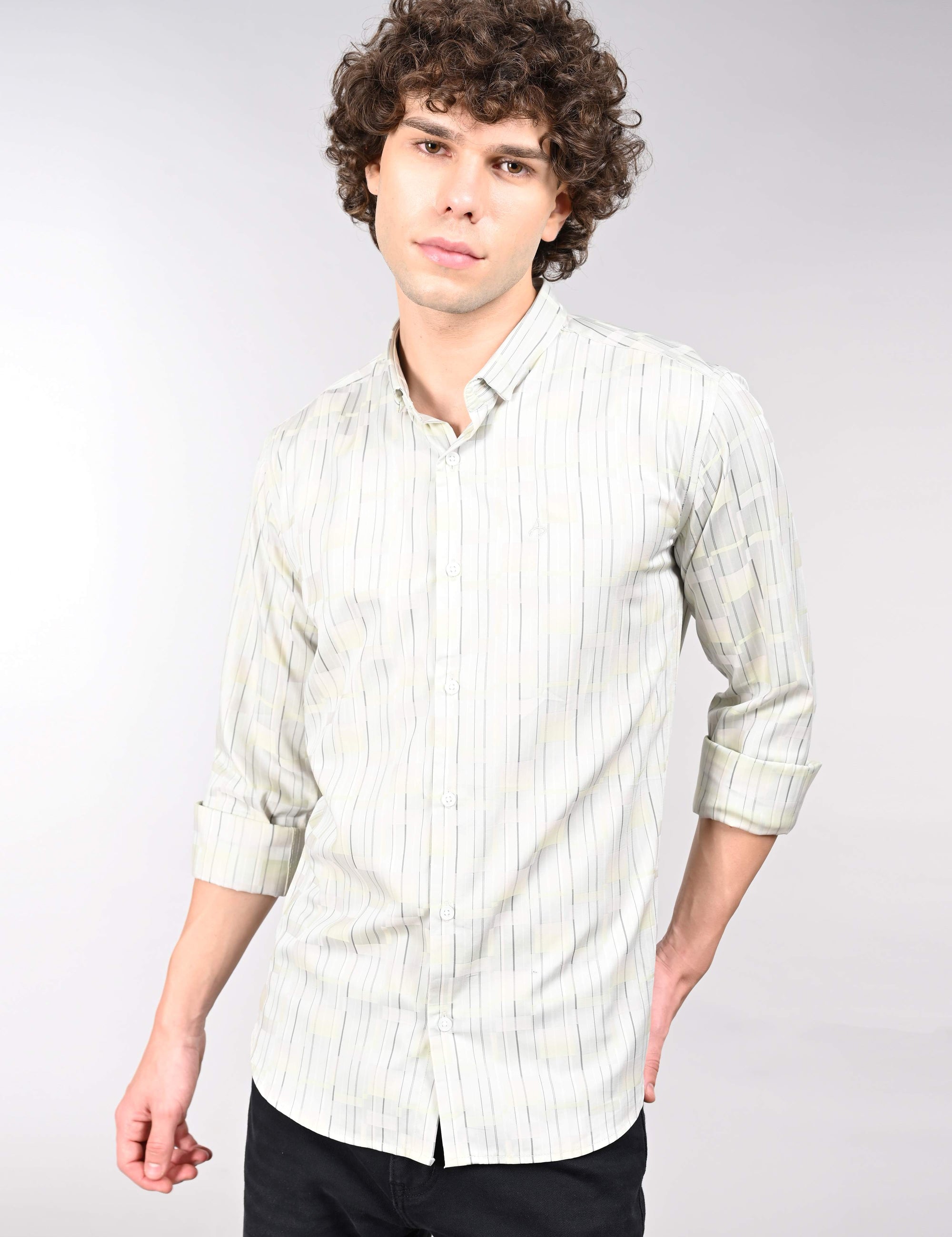 Tea green striped supima slim fit shirt