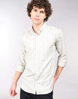 Tea green striped supima slim fit shirt