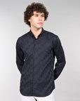 Navy blue and grey supima slim fit shirt