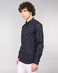 Navy blue and grey supima slim fit shirt