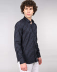 Navy blue and grey supima slim fit shirt