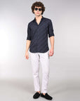 Navy blue and grey supima slim fit shirt