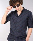 Navy blue and grey supima slim fit shirt