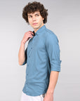 Slate blue full sleeve slim fit shirt