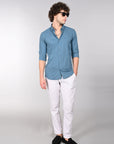 Slate blue full sleeve slim fit shirt