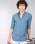 Slate blue full sleeve slim fit shirt