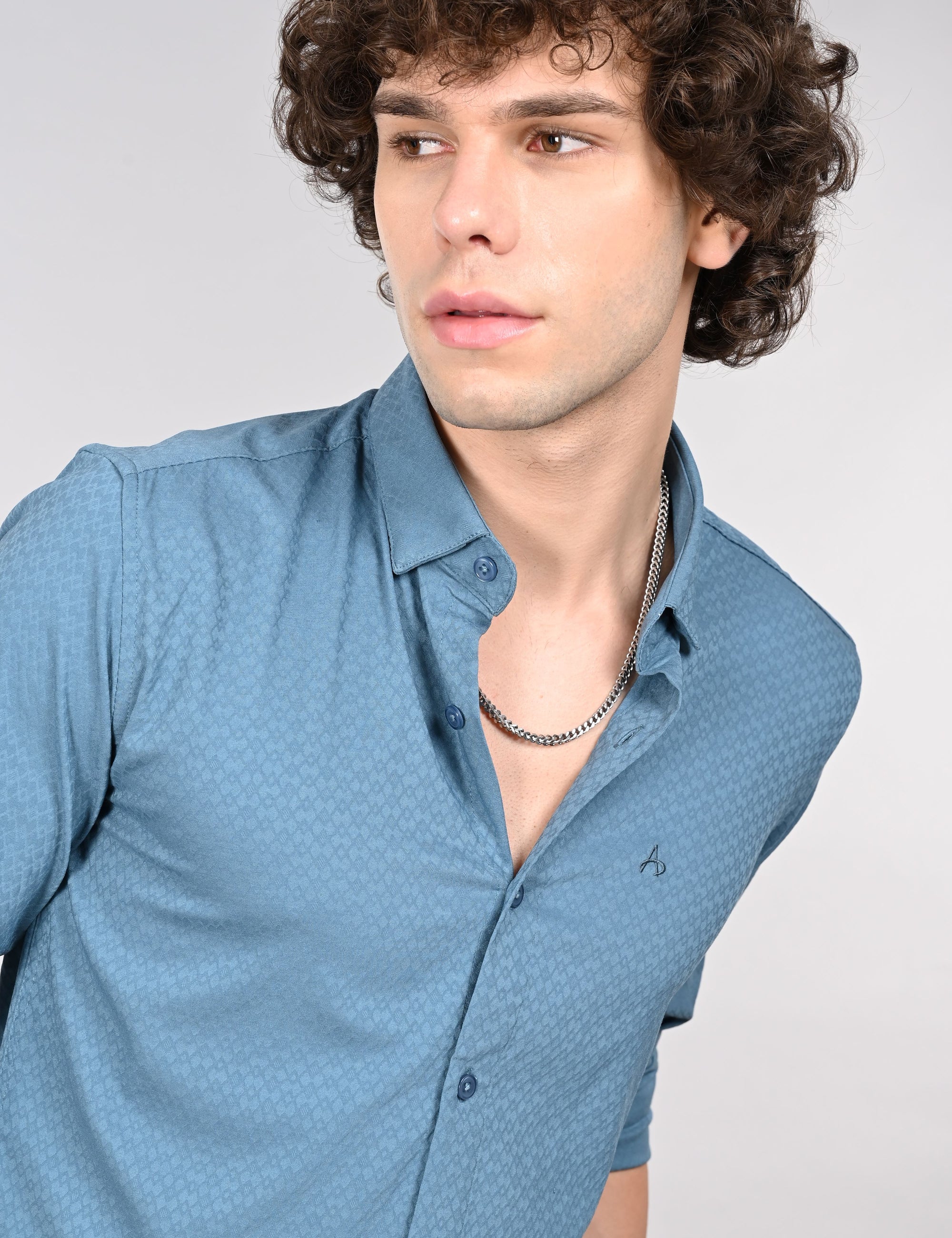 Slate blue full sleeve slim fit shirt