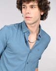 Slate blue full sleeve slim fit shirt