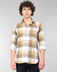 Tan check full sleeve regular fit shirt