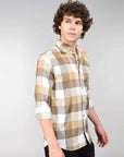 Tan check full sleeve regular fit shirt