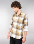 Tan check full sleeve regular fit shirt