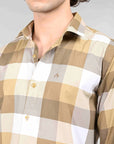 Tan check full sleeve regular fit shirt