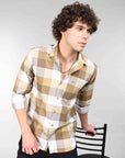 Tan check full sleeve regular fit shirt