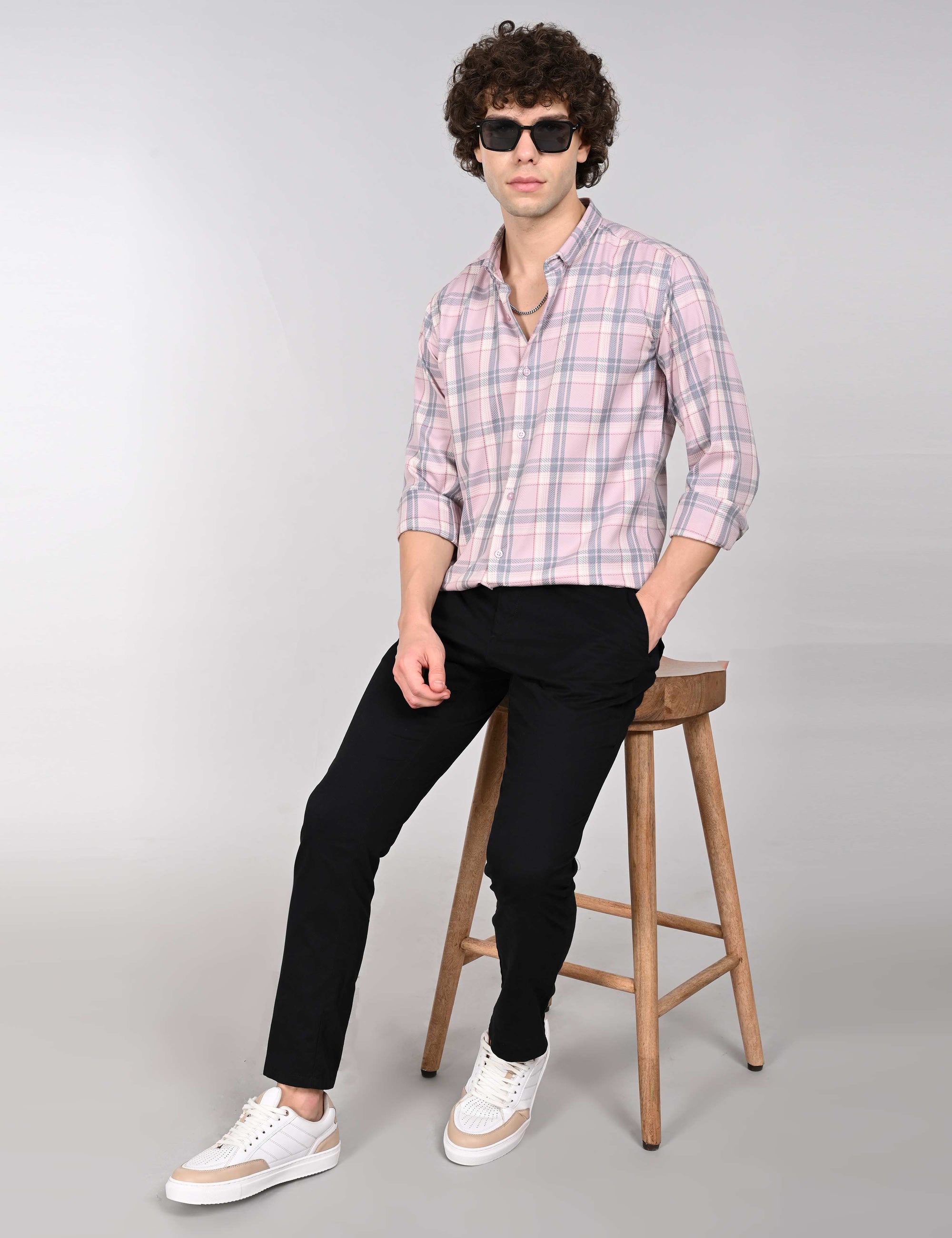 Dusty Pink supima slim fit check shirt