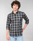 Russian green check full sleeve slim fit shirt