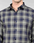 Russian green check full sleeve slim fit shirt