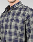 Russian green check full sleeve slim fit shirt