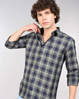 Russian green check full sleeve slim fit shirt