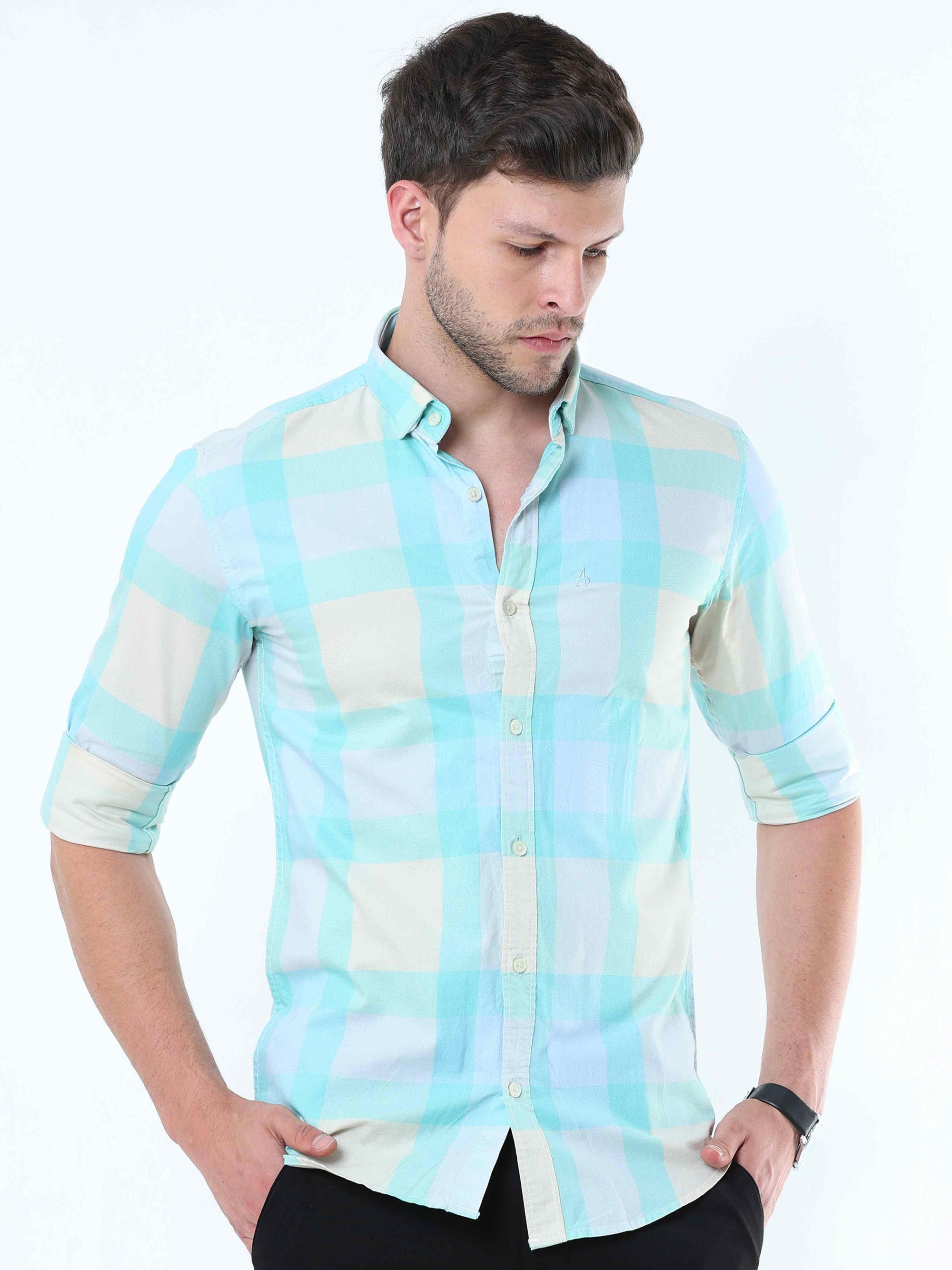 Aquatic Green Classy Check Shirt