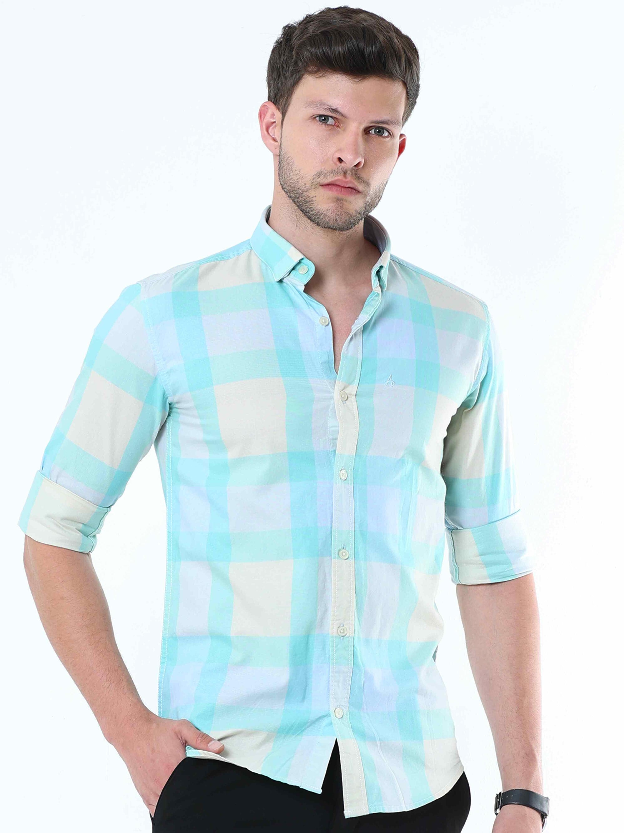 Aquatic Green Classy Check Shirt