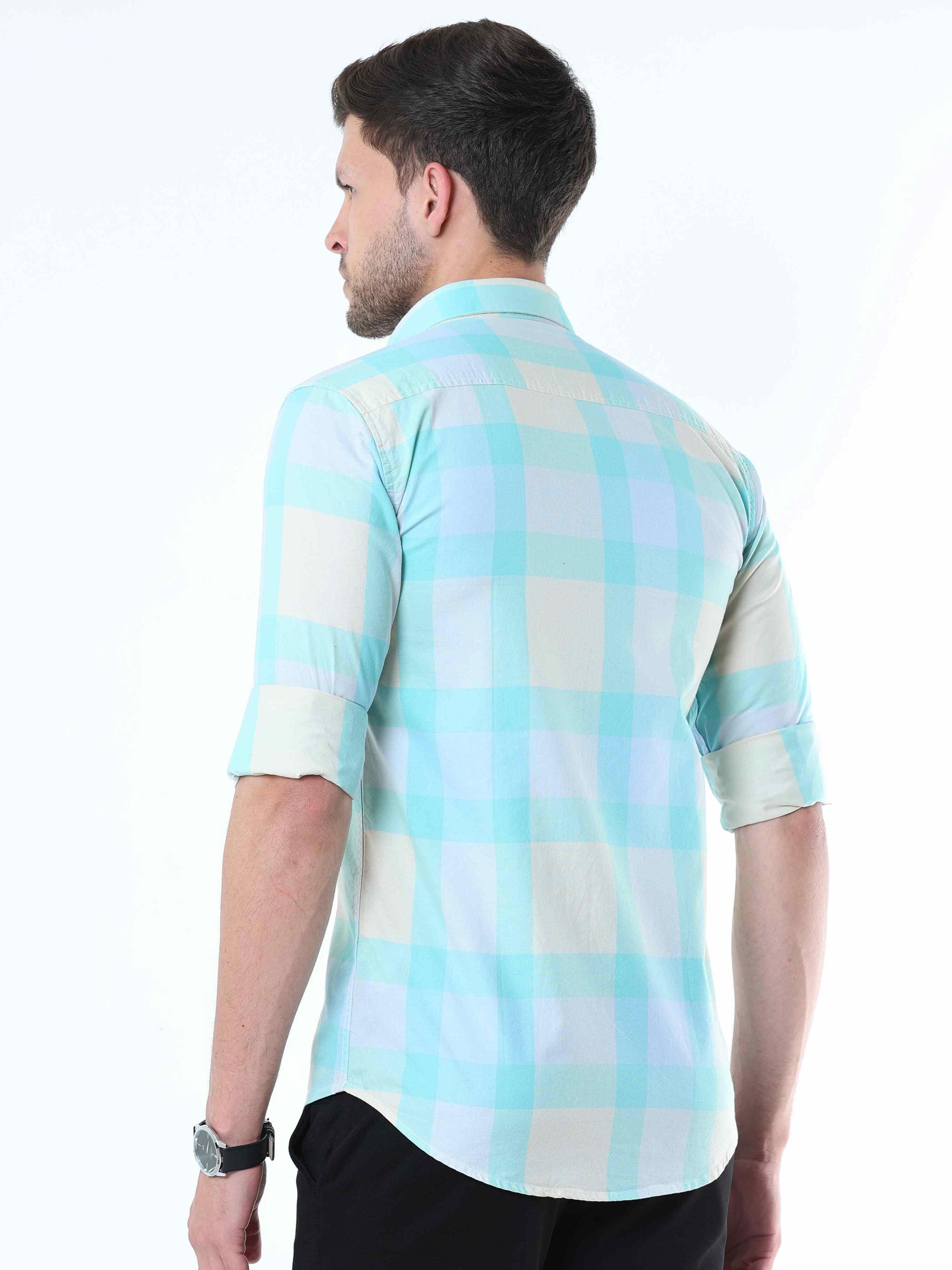 Aquatic Green Classy Check Shirt