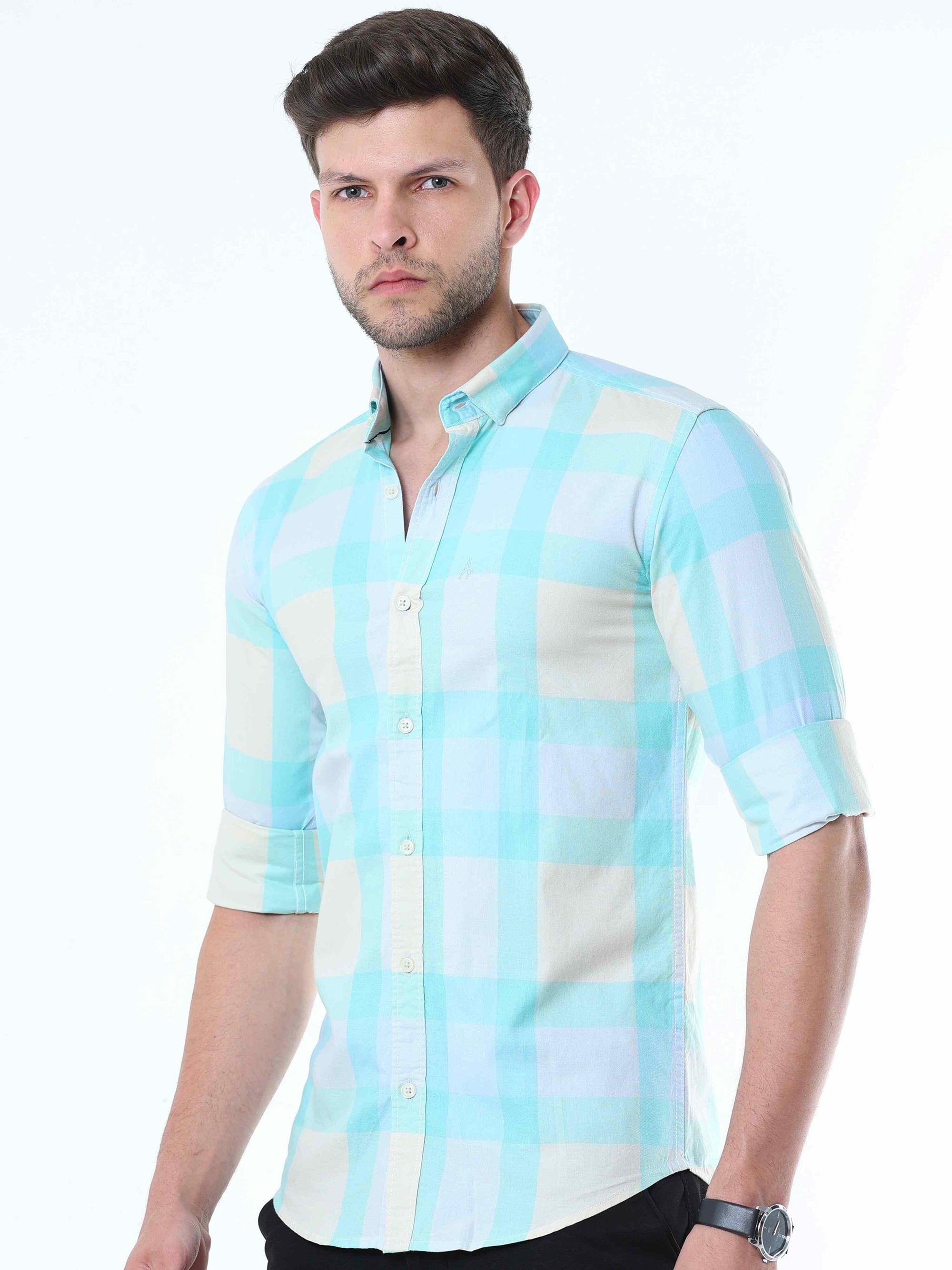 Aquatic Green Classy Check Shirt