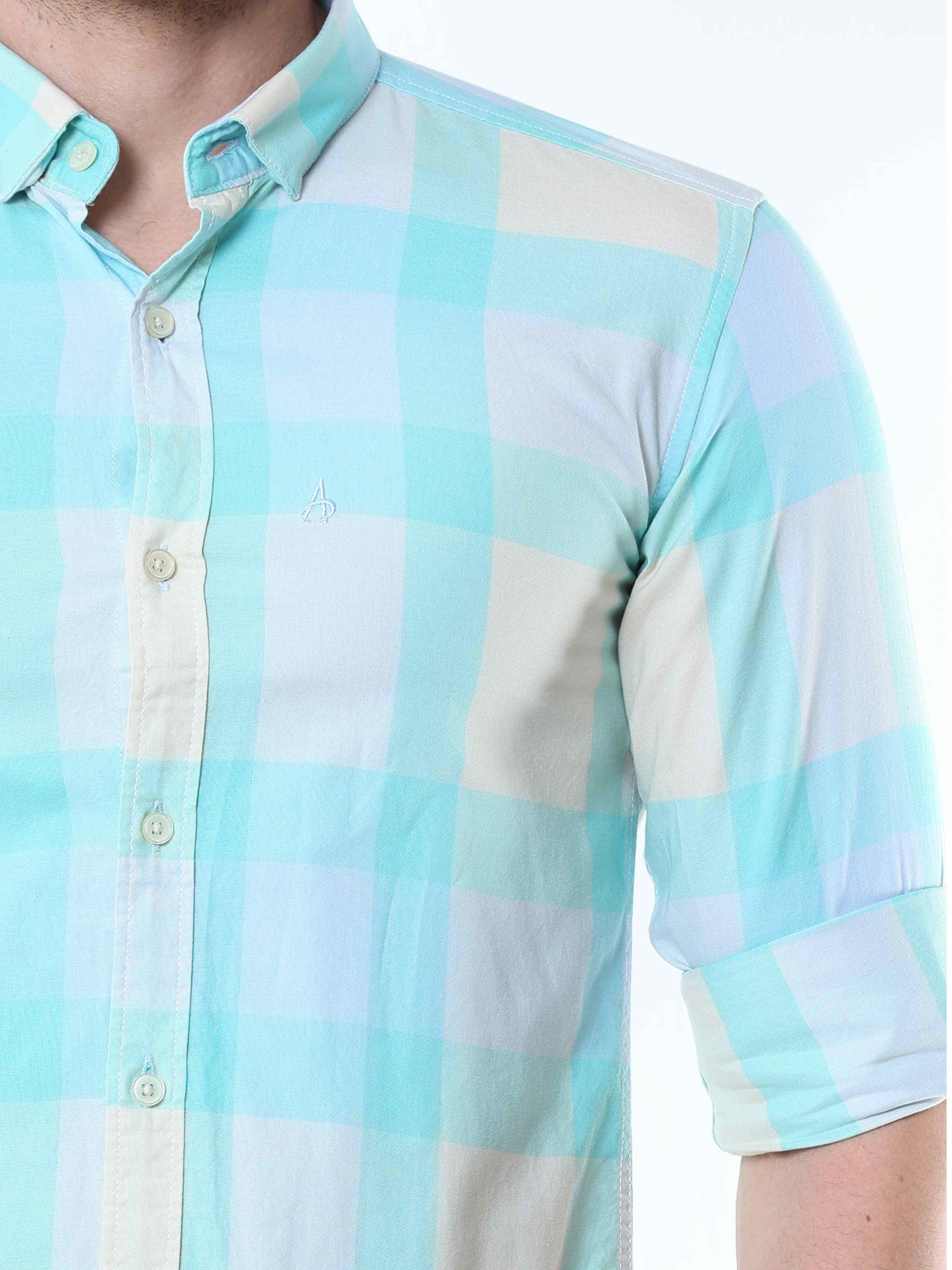 Aquatic Green Classy Check Shirt