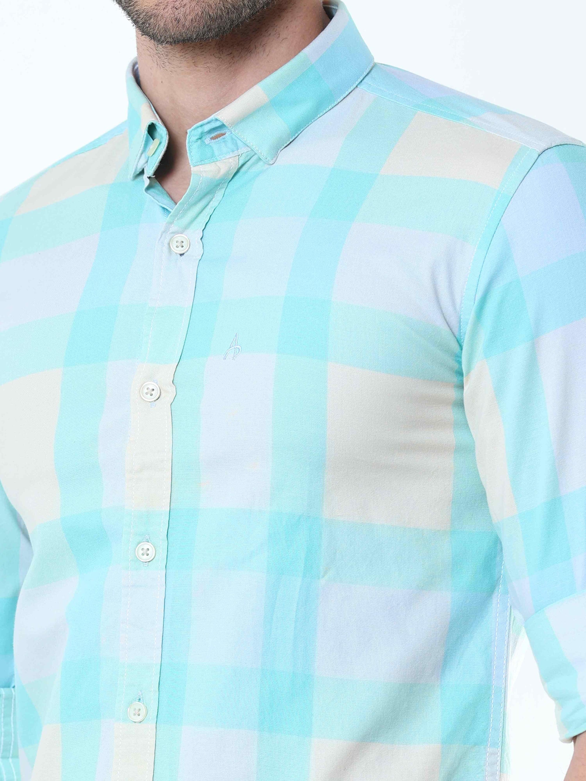 Aquatic Green Classy Check Shirt