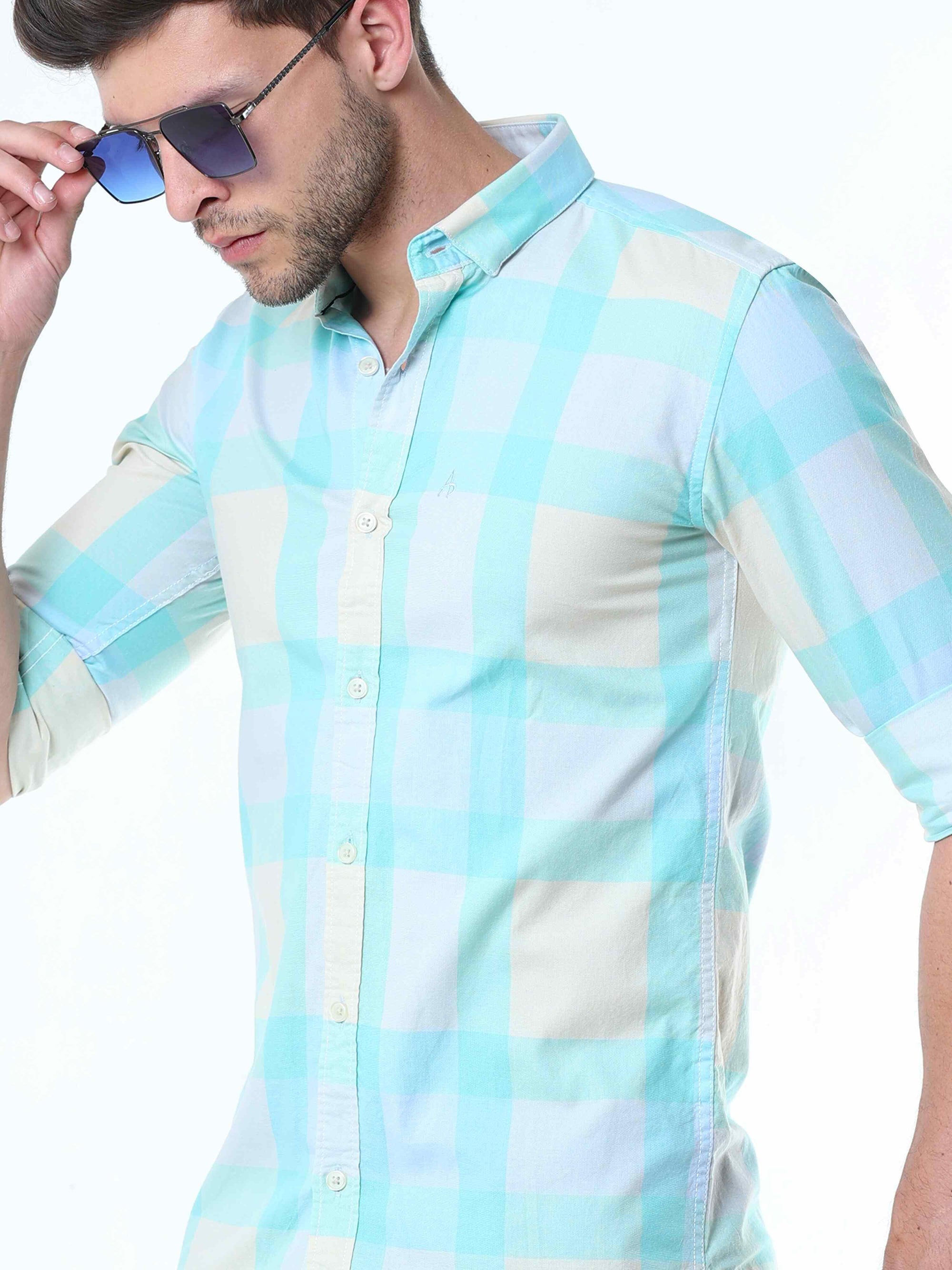 Aquatic Green Classy Check Shirt