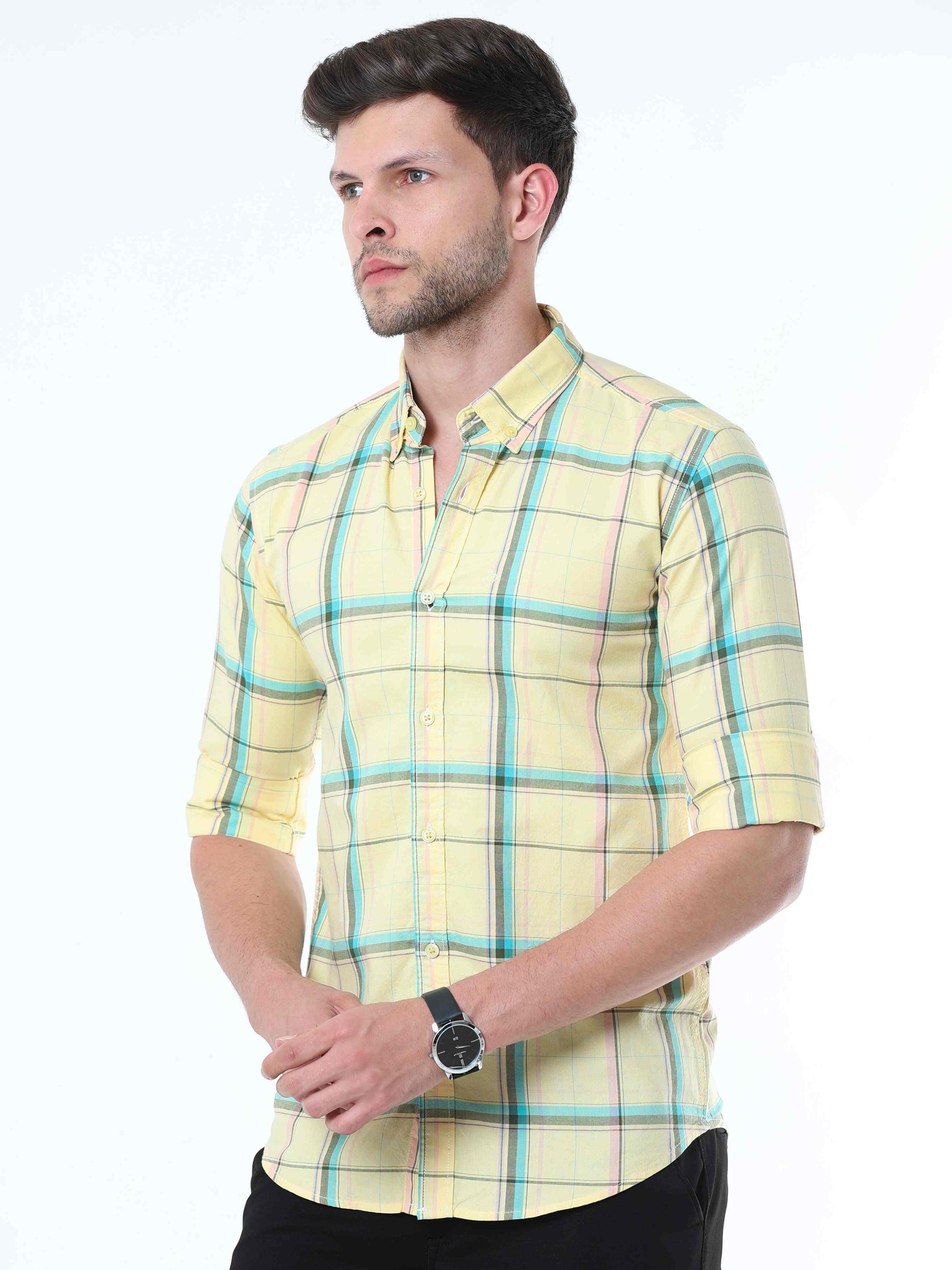 Light Goldenrod Classy Check Shirt