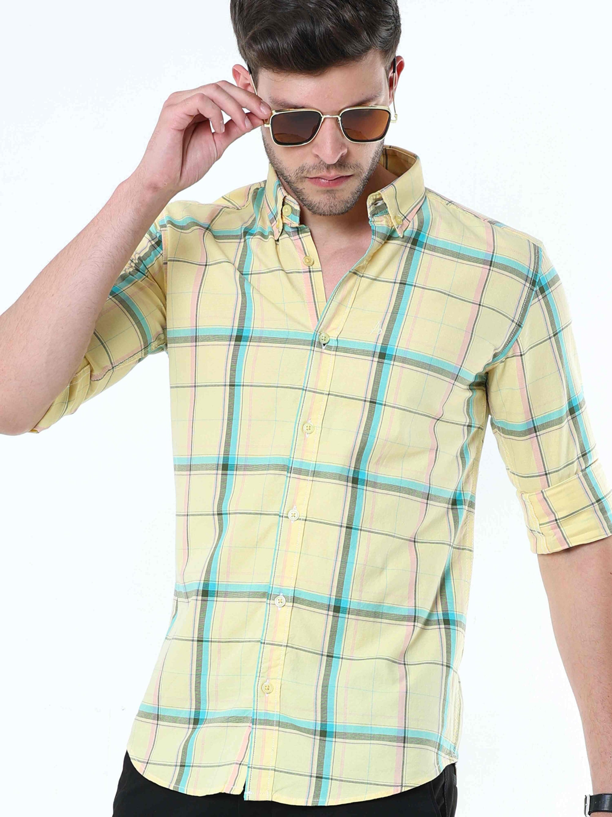 Light Goldenrod Classy Check Shirt