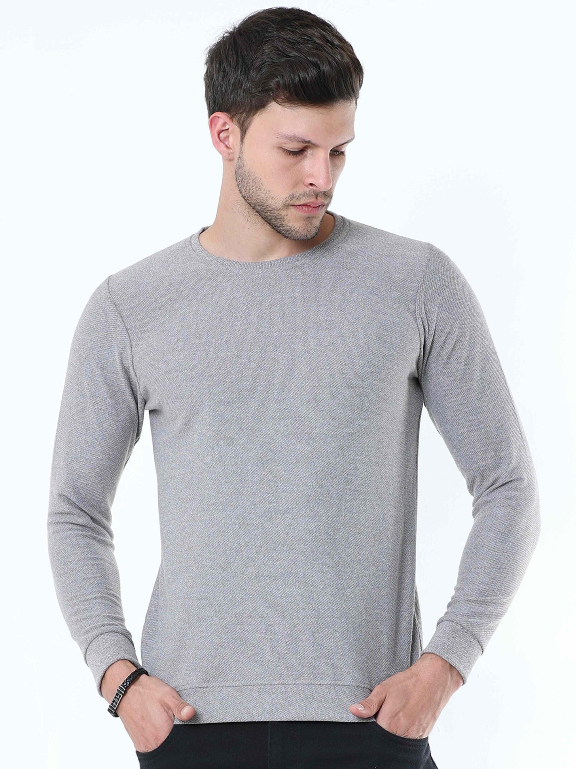 Knitted Gray Full Sleeve T-shirt